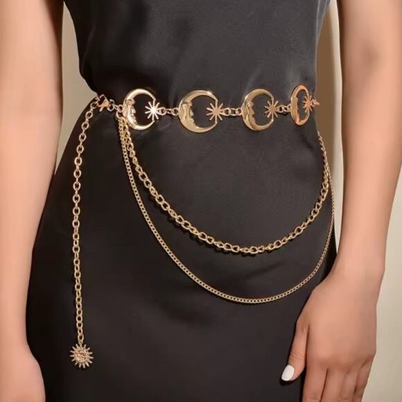 Celestial Moon Star Chain Belt Gold Tone Layered Waist Women\'s Dance Gift main image 4